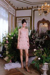 Pink Sleeveless Sequin layer ruffle short Dinner Dress