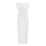 Masa White Haute Couture Feather Sequin Dress
