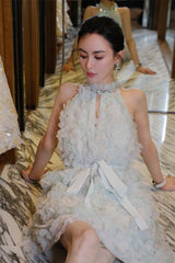 Pastel Green Ribbon Floral wedding guest bridal Dress