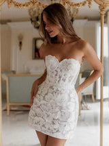 eunice Jacquard embroidered strapless mini dress in white