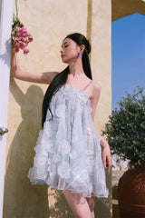 Tutu Light Blue Sleeveless Flower Diamond Short Doll Dress