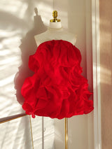 verna Multi-layered 3d pleated mini dress in red