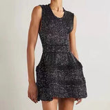 rebecca sequin stretch-knit mini dress in black