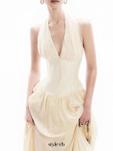 tiffany halterneck tulle overlay maxi dress in apricot