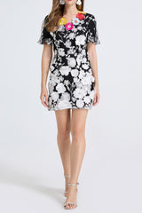 letitia 3d floral embroidery mini dress in black
