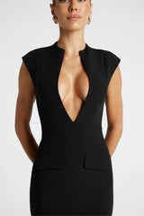 nellie v-neck bodycon midi dress in black