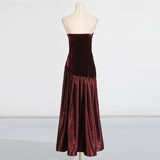 tiffany Irregular splicing strapless maxi dress  - burgundy