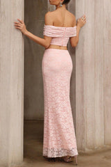 alice Pink lace off-shoulder top and skirt set