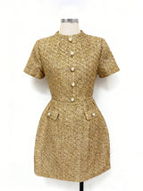 tiffany pearl-embellished tweed mini dress in gold