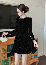 sheila black Beaded rhinestone-embellished flared mini dress