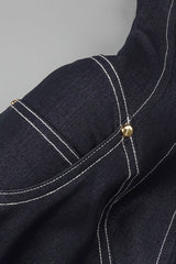 haltered corseted midi dress denim in navy blue