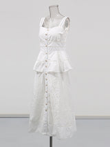 Peplum hollow Midi Dress in beige