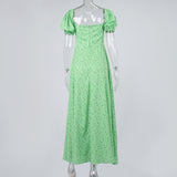 GREEN VINTAGE FLORAL PUFF SLEEVE MIDI DRESS