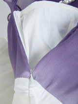 purple gradient pleated ruffle trim layered mini dress