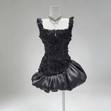 jocelyn flower embellished puffy mini dress in white