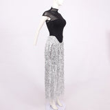 tassel sequin black corset maxi dress