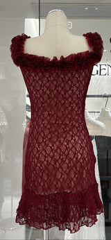 jenny Ruffle Flower Lace strapless Mini Dress