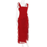 RUFFLE MAXI DRESS IN CHERRY