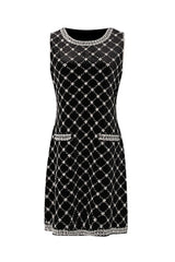 amanda Black-white plaid diamond sleeveless mini dress