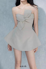 alberta bowknot strapless mini dress in camel