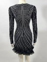 jenny Black Crystal Embellished Flutter Trim Mini Dress