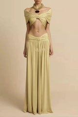 pleated top & maxi skirt set - gold