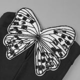 Butterfly Embroidered Bodice Puffball mini Dress in black