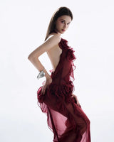 melissa grey Flower Asymmetric Folds Streame Mini Dress