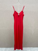 Rose Appliqué Strappy maxi Dress in red