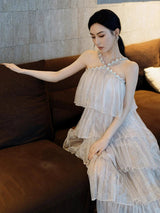 Mera Sleeveless Diamond Chain Cake evening Dress