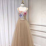 3D floral camisole top & tulle skirt set -  champagne