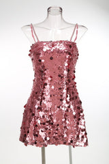 virginia Strappy Sequin Embellished Mini Dress in pink