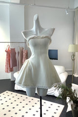 sylvia lace trim strapless mini dress in white