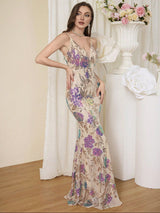 athena floral sequin bodycon maxi dress in apricot