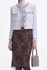 zenobia pale blue beaded Embellished Tweed Jacket