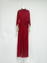 leona red Draped Cape Sleeve Knit Maxi Dress