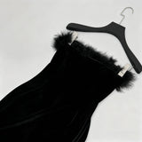 samantha feather velvet strapless mini dress in black