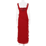 RUFFLE MAXI DRESS IN CHERRY