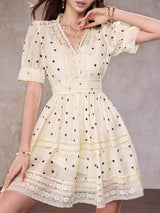 Polka dot V-neck a-line mini dress in apricot