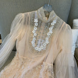 jennifer floral bead embroidery tulle mini dress in apricot