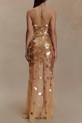 alva sequin Embellished backless Maxi Dress - Gold