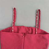 virginia Bowknot Crystal Grid Bandage Mini Dress in rose red