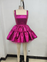 shirley ruffle mini dress in rose red