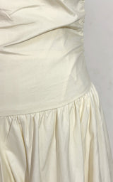 jenny ruched a-line sleeveless midi dress in apricot