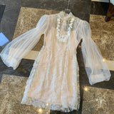 jennifer floral bead embroidery tulle mini dress in apricot