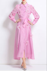 sally Lapel embroidered appliqué midi dress in pink