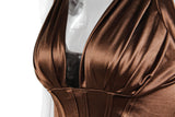 SATIN CORSET MINI DRESS IN CHOCOLATE