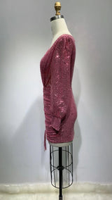 zenobia Ruched cut out Sequin Mini Dress in pink