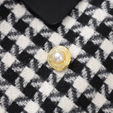 novia black Double-breasted houndstooth wool-blend tweed blazer