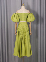 giselle drawstring off-shoulder midi skirt - green